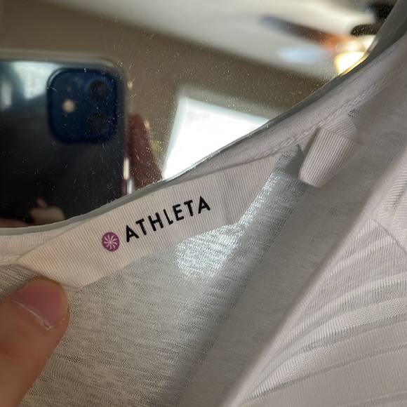 Athleta Sheer Striped White Tee With Twist Back - Picture 5 of 10